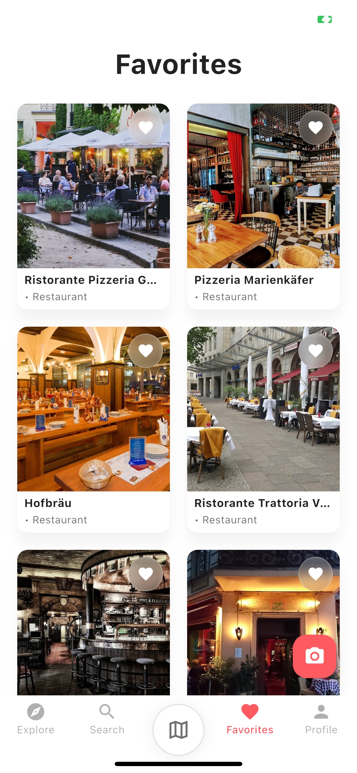 Restaurant cards and favorites